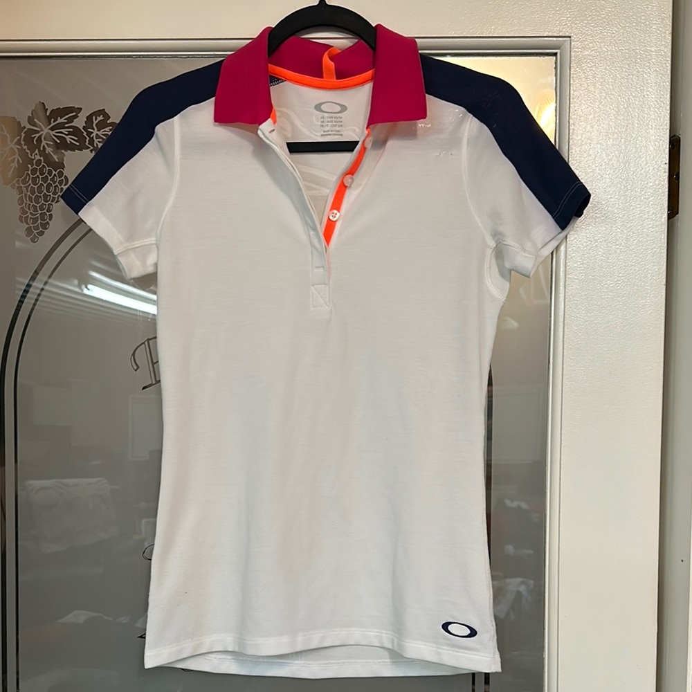 Oakley White and Pink Performance Polo Shirt